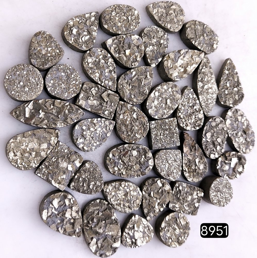 37Pcs 637CtsNatural Golden Pyrite Druzy Loose Cabochon Gemstone Mix Shape And Size For Jewelry Making Lot 18x10 9x9mm#R-8951