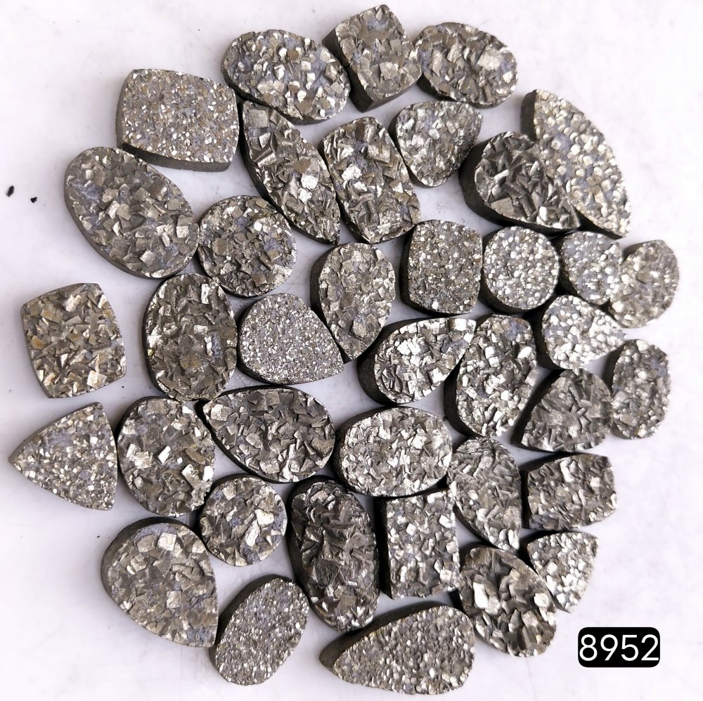 38Pcs 627CtsNatural Golden Pyrite Druzy Loose Cabochon Gemstone Mix Shape And Size For Jewelry Making Lot 20x10 10x10mm#R-8952