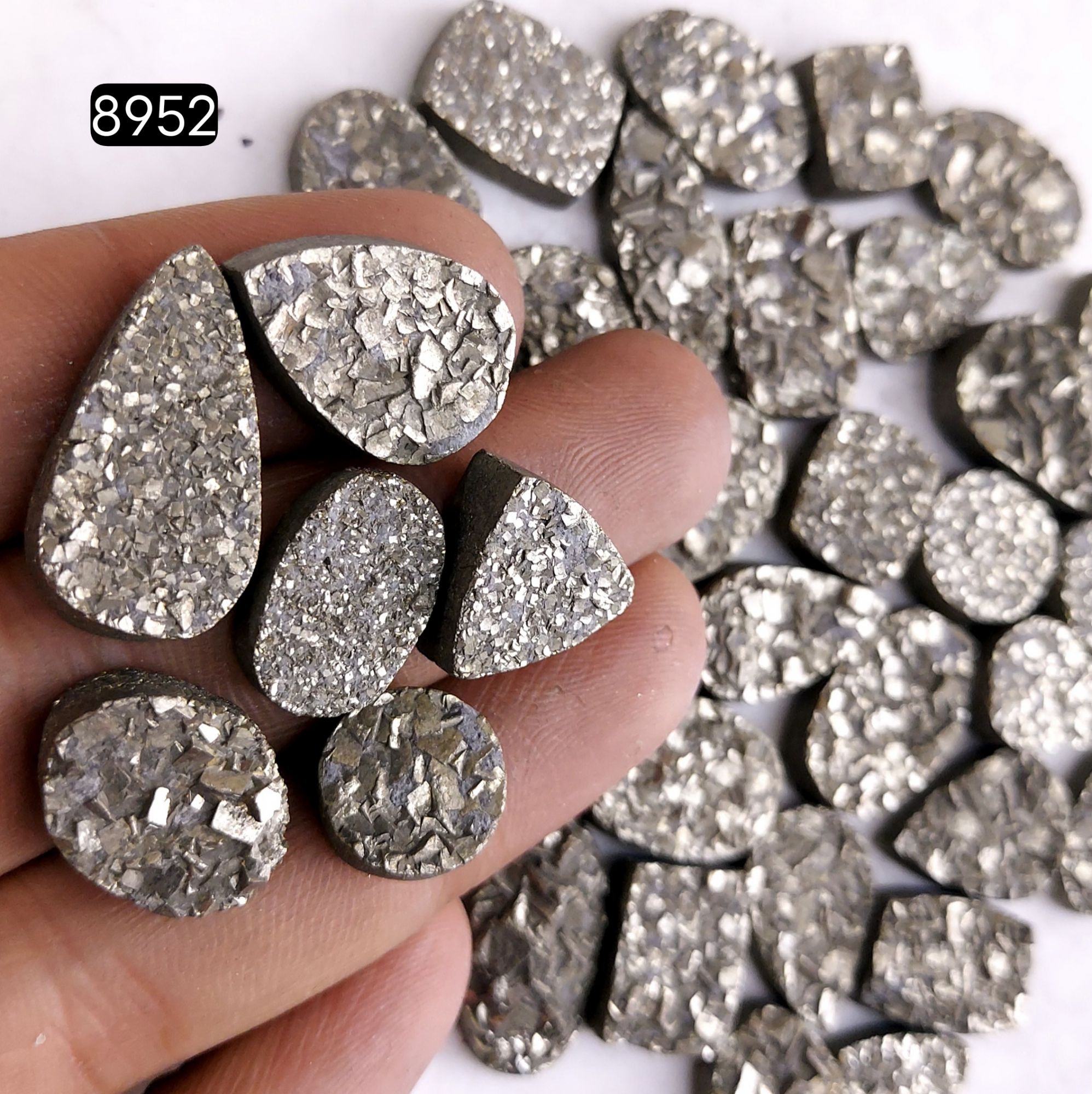 38Pcs 627CtsNatural Golden Pyrite Druzy Loose Cabochon Gemstone Mix Shape And Size For Jewelry Making Lot 20x10 10x10mmR-8952