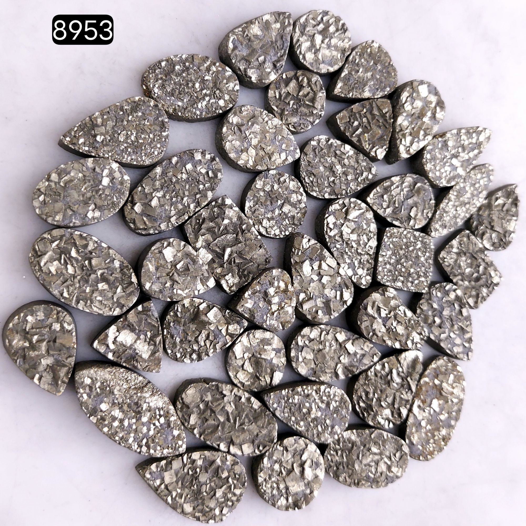 40Pcs 662CtsNatural Golden Pyrite Druzy Loose Cabochon Gemstone Mix Shape And Size For Jewelry Making Lot 22x8 10x10mmR-8953