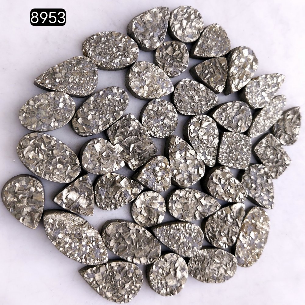 40Pcs 662CtsNatural Golden Pyrite Druzy Loose Cabochon Gemstone Mix Shape And Size For Jewelry Making Lot 22x8 10x10mm#8953