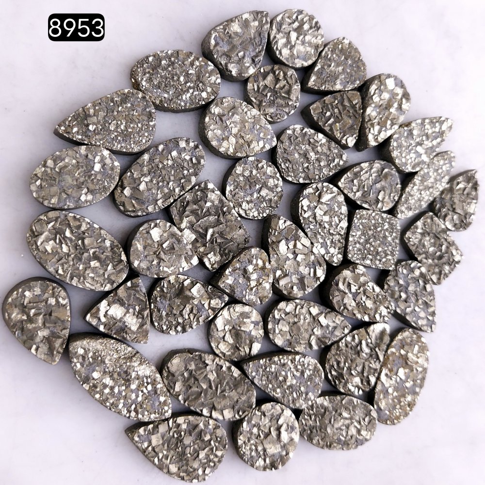 40Pcs 662CtsNatural Golden Pyrite Druzy Loose Cabochon Gemstone Mix Shape And Size For Jewelry Making Lot 22x8 10x10mm#R-8953