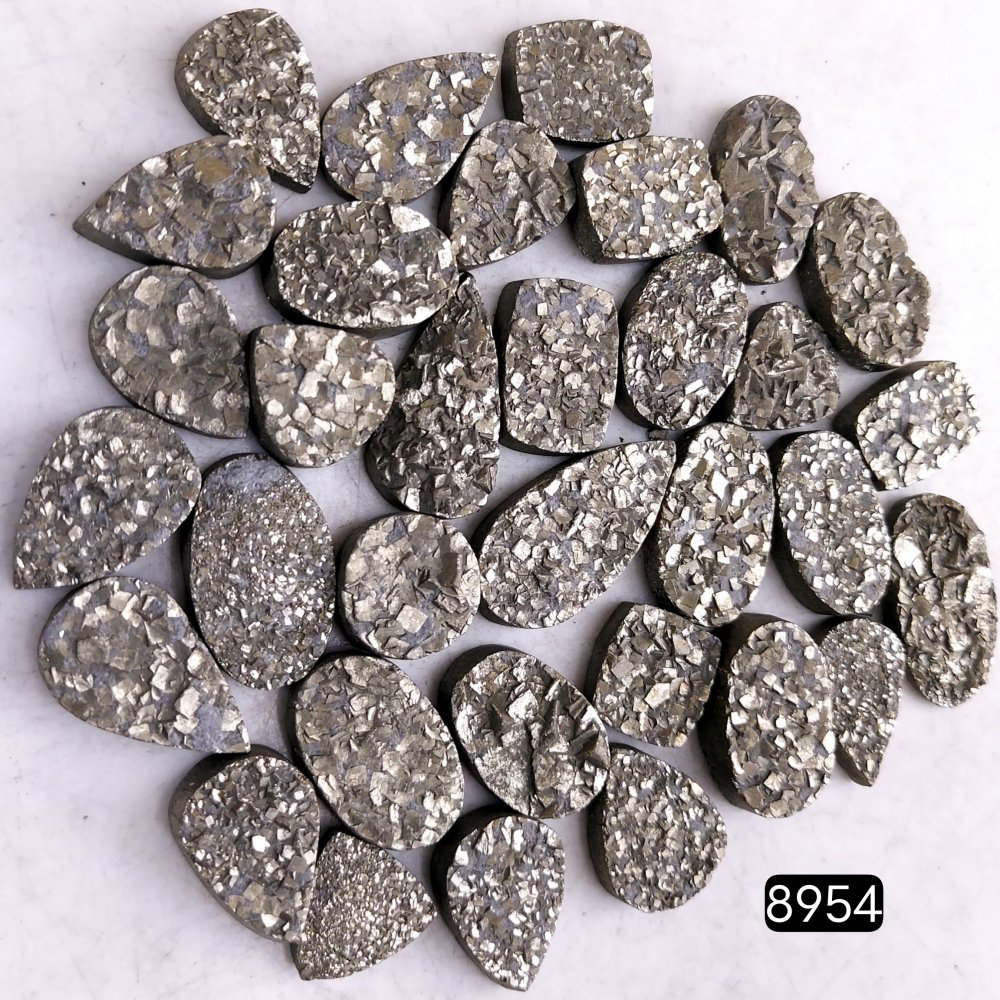 33Pcs 586CtsNatural Golden Pyrite Druzy Loose Cabochon Gemstone Mix Shape And Size For Jewelry Making Lot 23x10 10x10mm#8954
