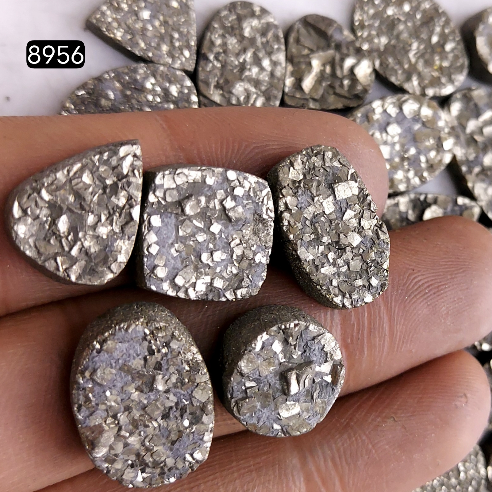 37Pcs 626CtsNatural Golden Pyrite Druzy Loose Cabochon Gemstone Mix Shape And Size For Jewelry Making Lot 22x10 10x10mm8956