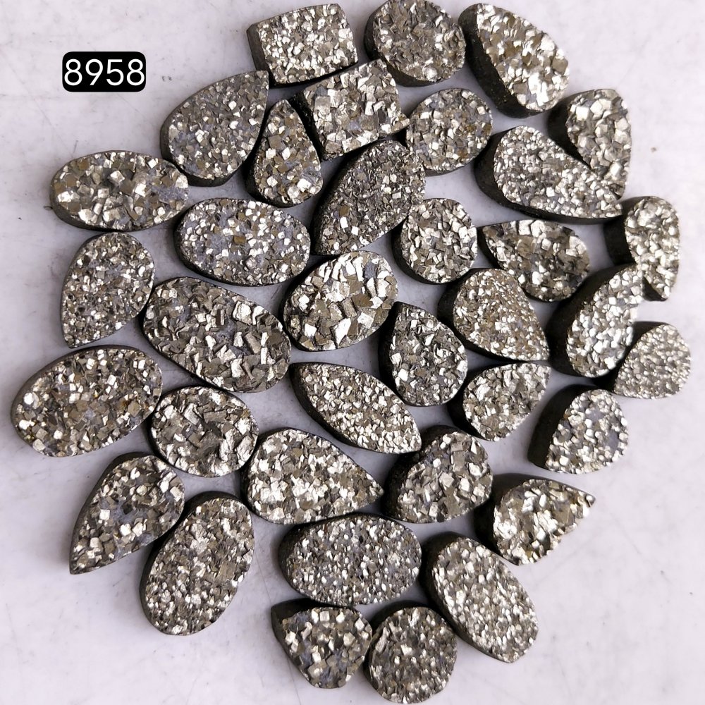 36Pcs 431CtsNatural Golden Pyrite Druzy Loose Cabochon Gemstone Mix Shape And Size For Jewelry Making Lot 18x8 8x8mm#8958