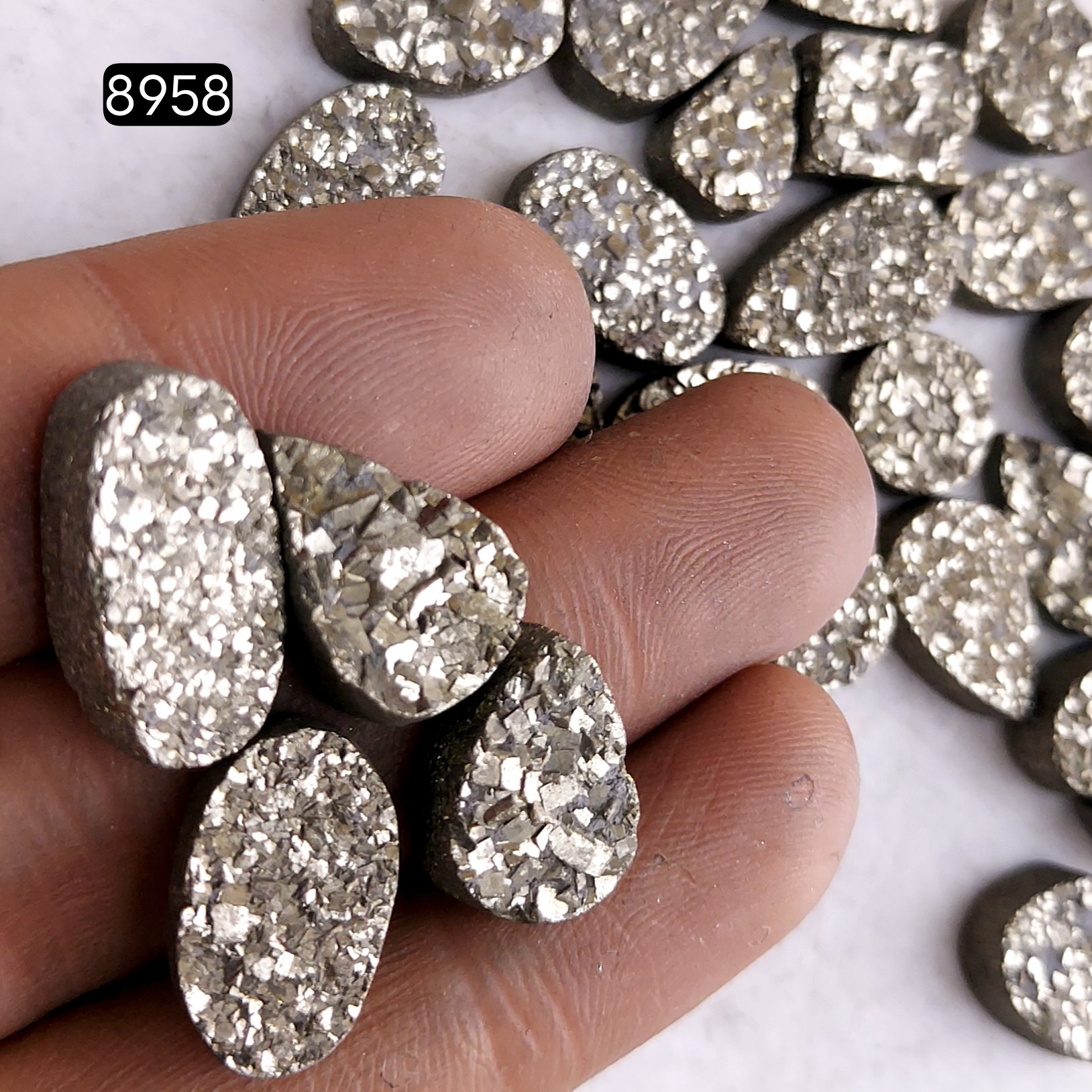 36Pcs 431CtsNatural Golden Pyrite Druzy Loose Cabochon Gemstone Mix Shape And Size For Jewelry Making Lot 18x8 8x8mm8958