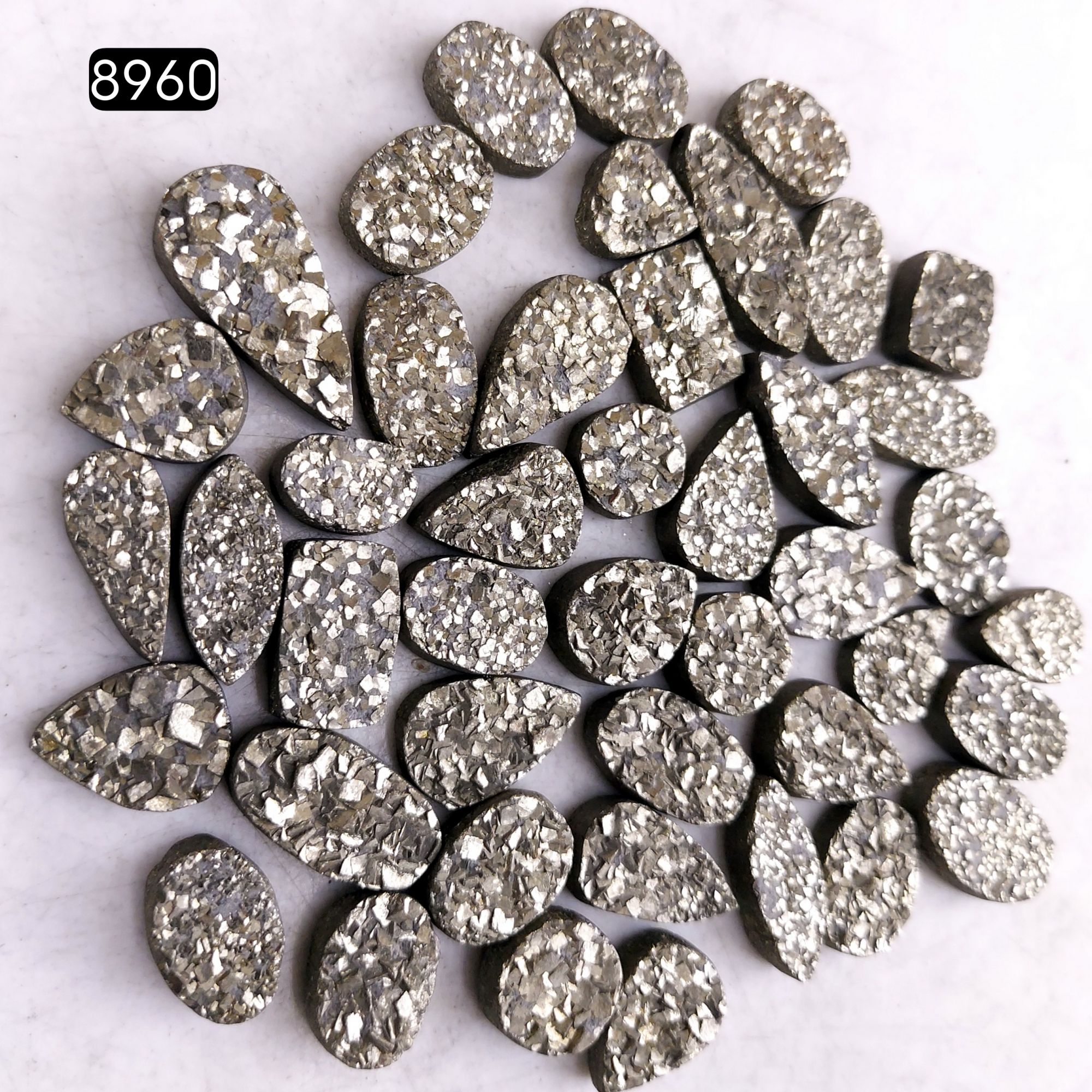 44Pcs 530CtsNatural Golden Pyrite Druzy Loose Cabochon Gemstone Mix Shape And Size For Jewelry Making Lot 20x8 10x8mm8960