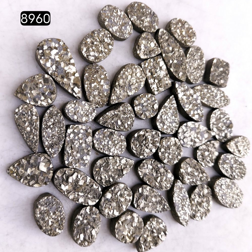 44Pcs 530CtsNatural Golden Pyrite Druzy Loose Cabochon Gemstone Mix Shape And Size For Jewelry Making Lot 20x8 10x8mm#8960
