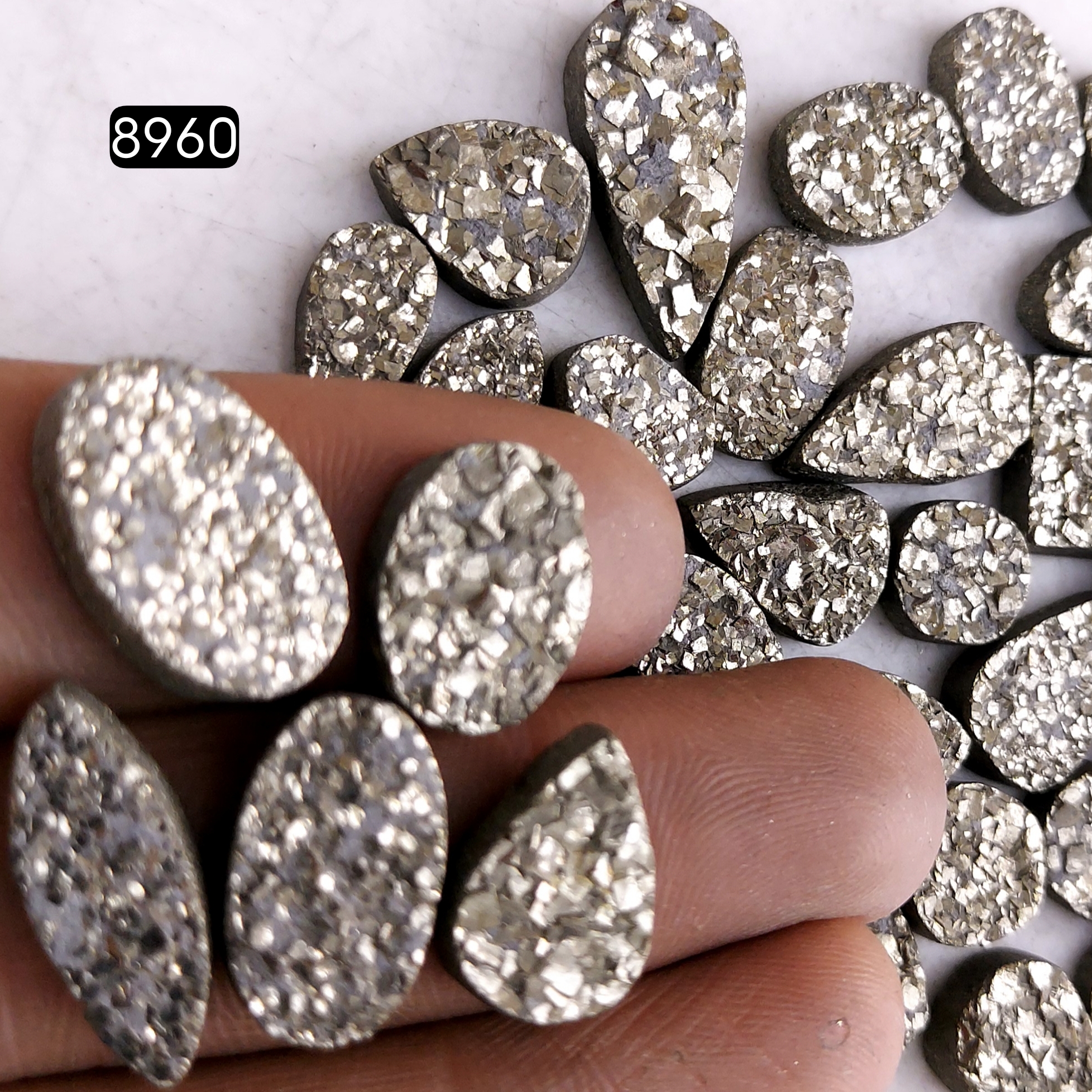 44Pcs 530CtsNatural Golden Pyrite Druzy Loose Cabochon Gemstone Mix Shape And Size For Jewelry Making Lot 20x8 10x8mm8960