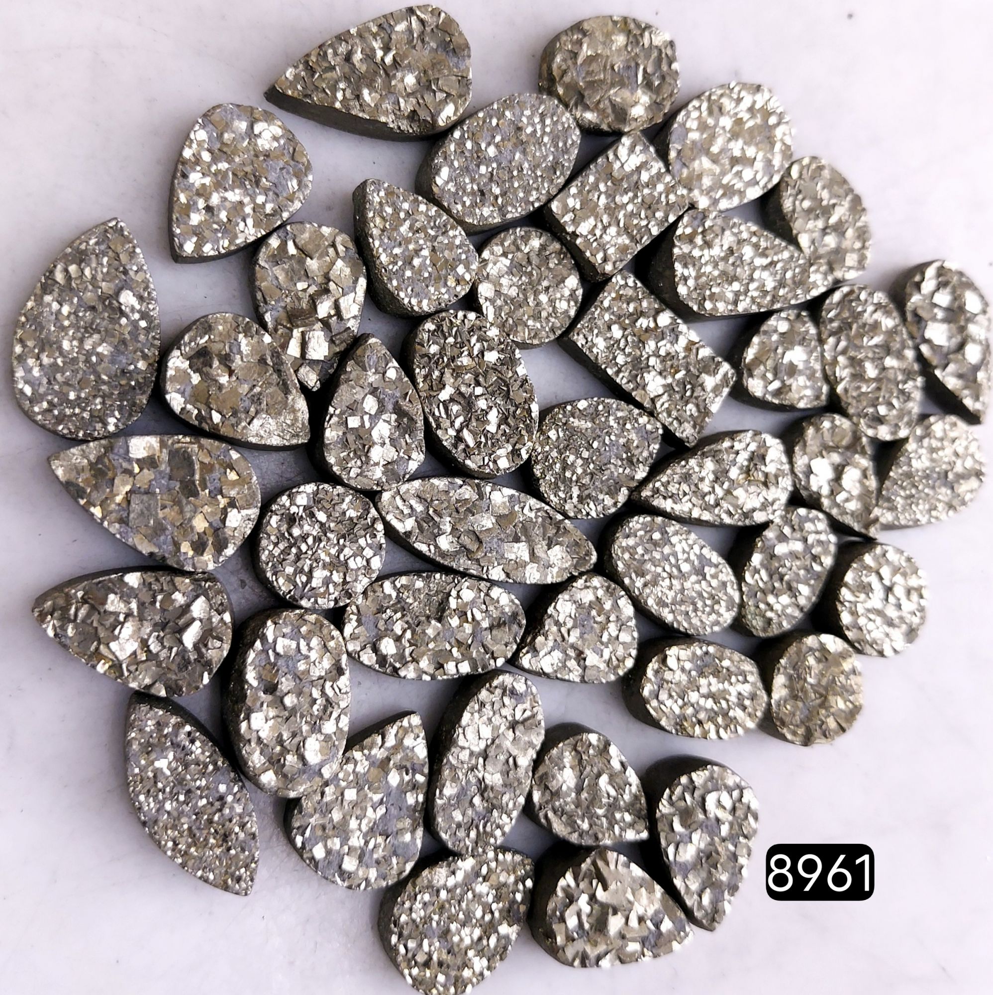 42Pcs 495CtsNatural Golden Pyrite Druzy Loose Cabochon Gemstone Mix Shape And Size For Jewelry Making Lot 16x8 8x8mm8961