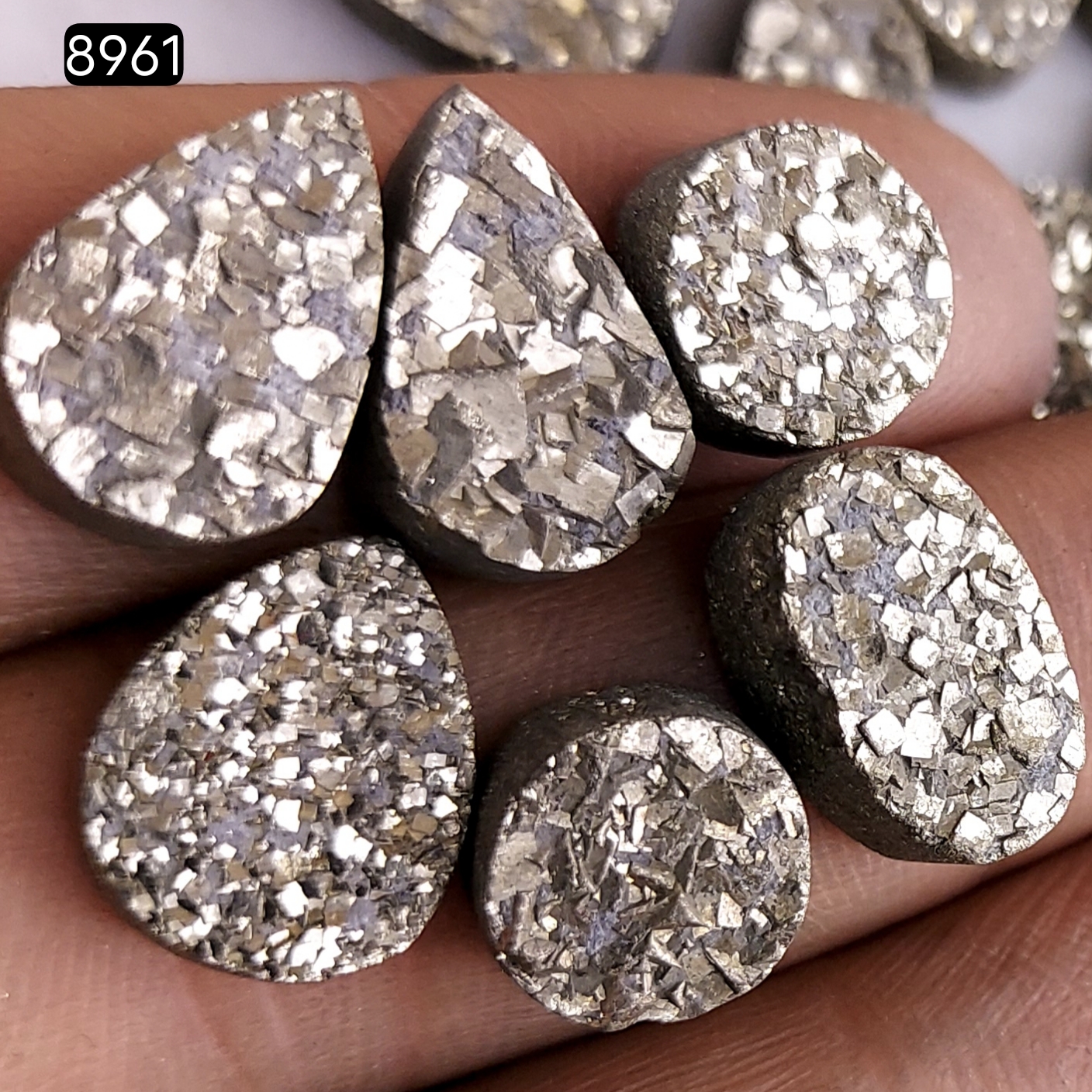 42Pcs 495CtsNatural Golden Pyrite Druzy Loose Cabochon Gemstone Mix Shape And Size For Jewelry Making Lot 16x8 8x8mm8961