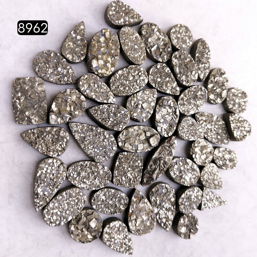 43Pcs 492CtsNatural Golden Pyrite Druzy Loose Cabochon Gemstone Mix Shape And Size For Jewelry Making Lot 21x5 8x8mm#8962