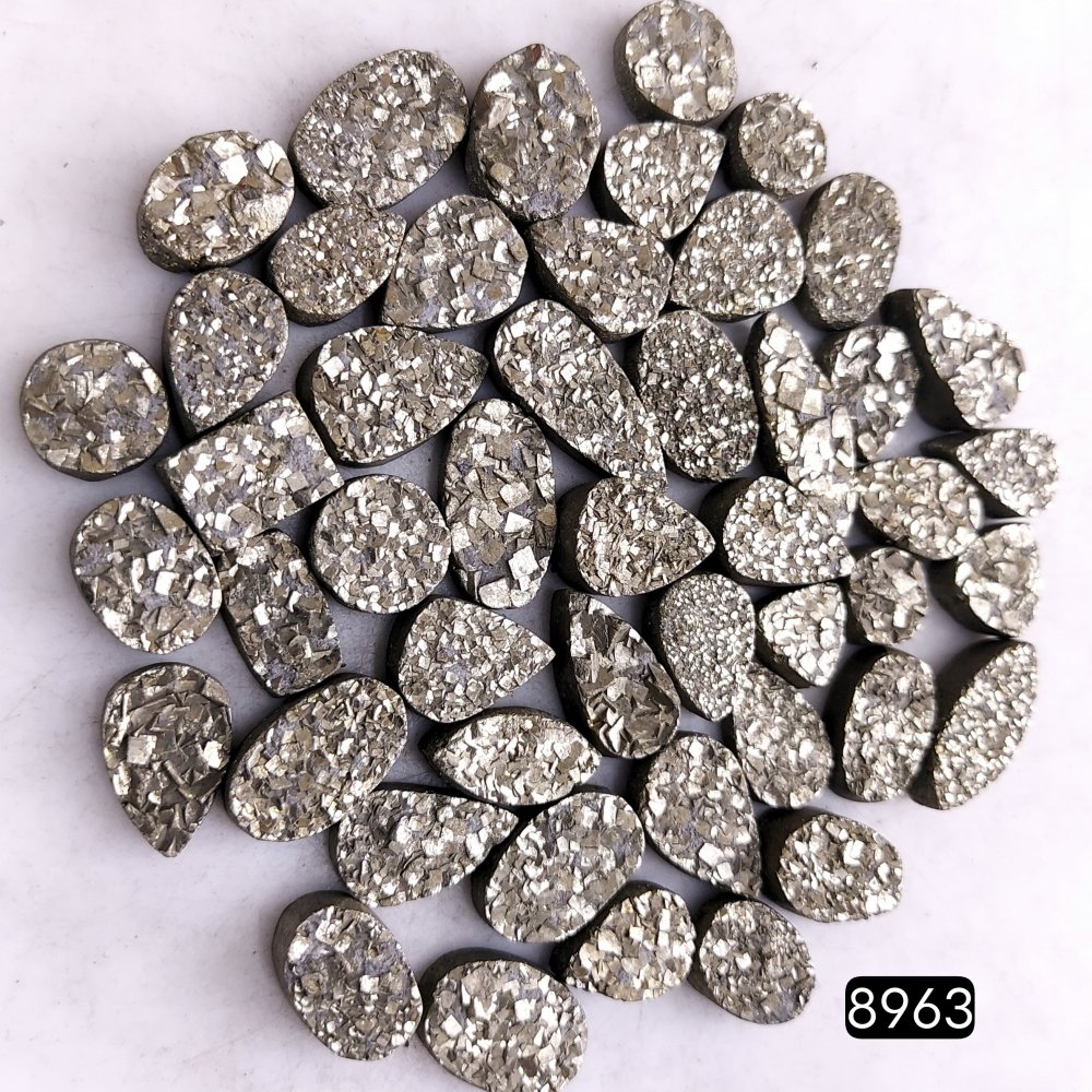 48Pcs 535CtsNatural Golden Pyrite Druzy Loose Cabochon Gemstone Mix Shape And Size For Jewelry Making Lot 15x8 7x7mm#8963
