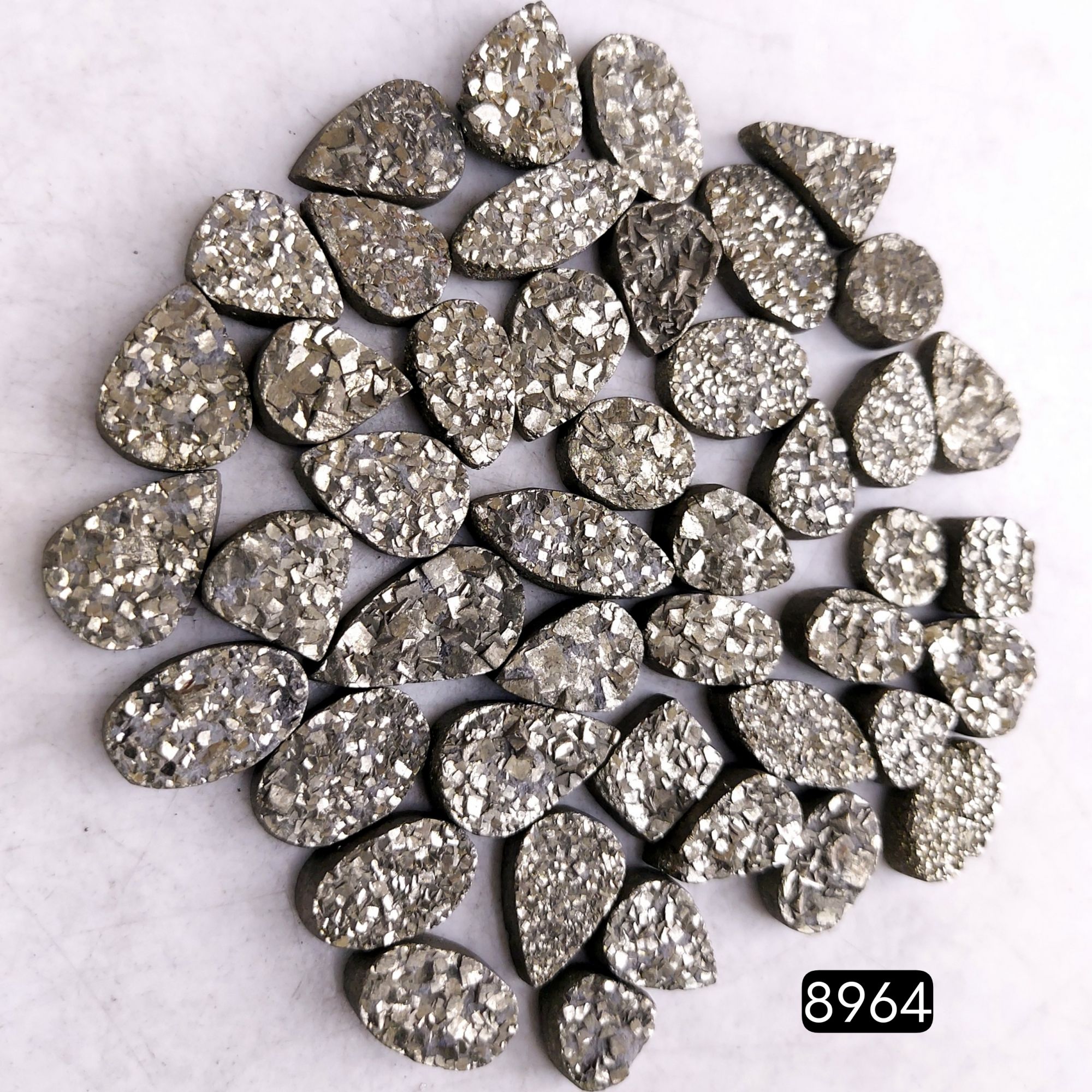 45Pcs 467CtsNatural Golden Pyrite Druzy Loose Cabochon Gemstone Mix Shape And Size For Jewelry Making Lot 17x6 8x6mmR-8964