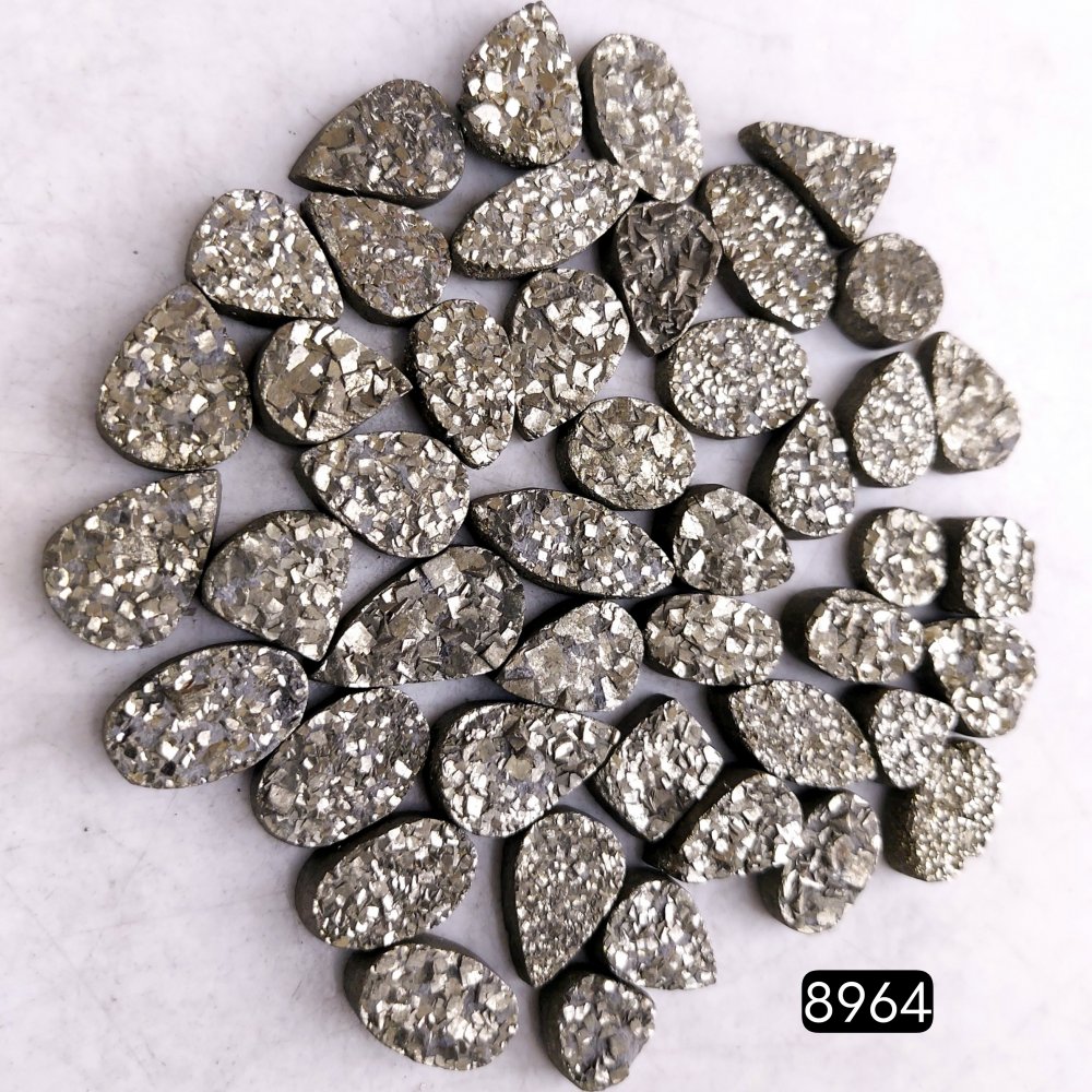 45Pcs 467CtsNatural Golden Pyrite Druzy Loose Cabochon Gemstone Mix Shape And Size For Jewelry Making Lot 17x6 8x6mm#8964