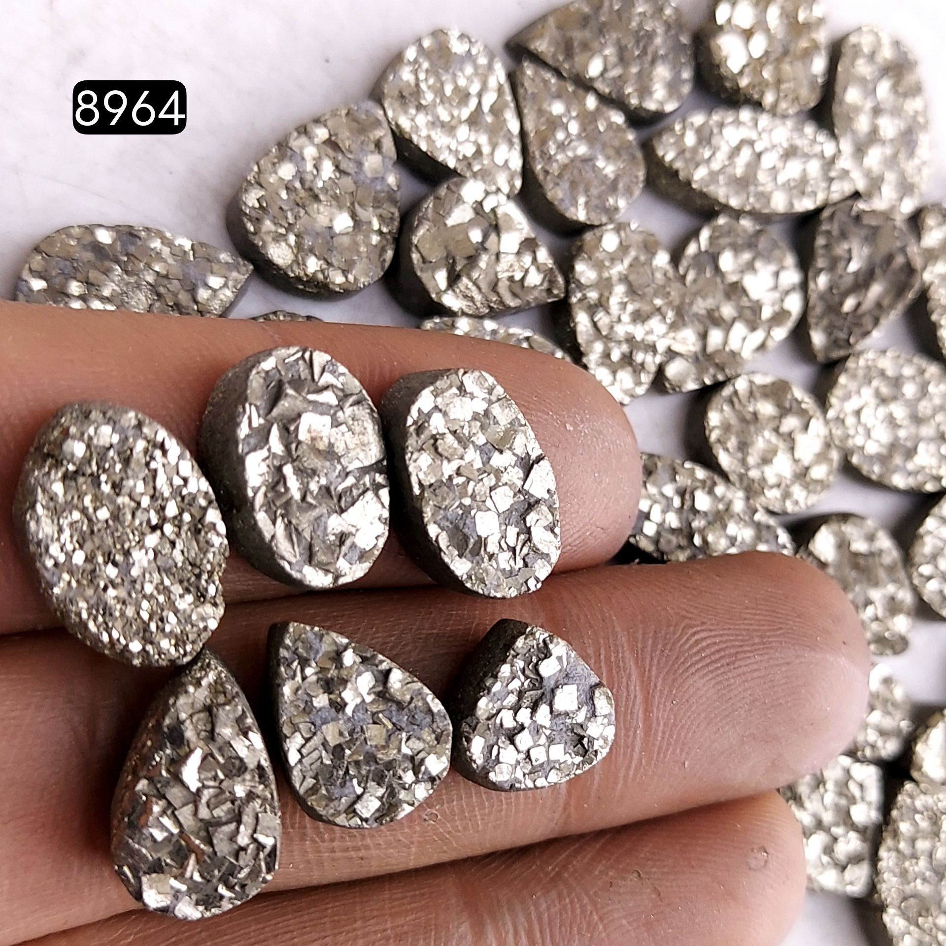 45Pcs 467CtsNatural Golden Pyrite Druzy Loose Cabochon Gemstone Mix Shape And Size For Jewelry Making Lot 17x6 8x6mmR-8964