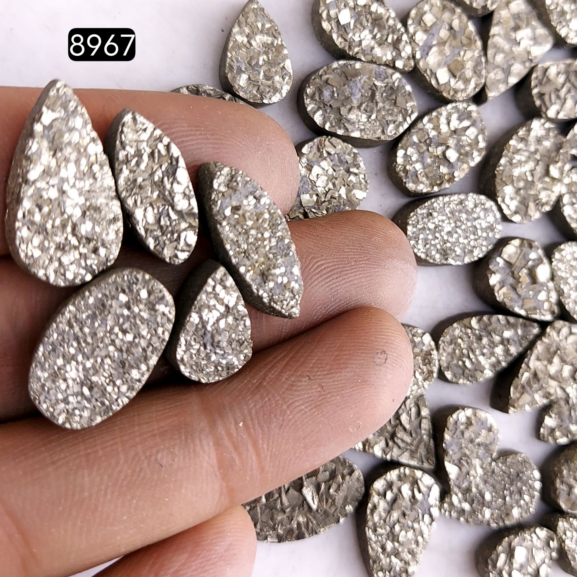 47Pcs 552CtsNatural Golden Pyrite Druzy Loose Cabochon Gemstone Mix Shape And Size For Jewelry Making Lot 18x8 8x8mmR-8967