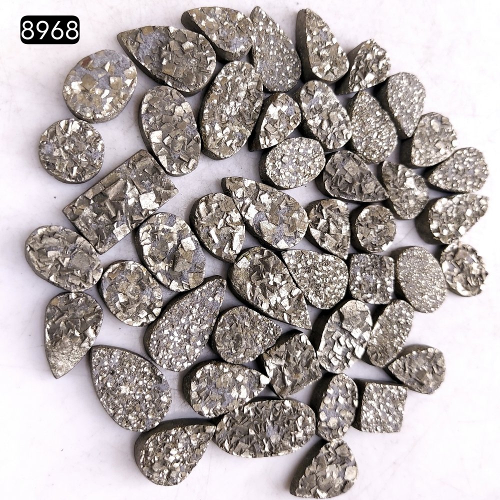 46Pcs 554CtsNatural Golden Pyrite Druzy Loose Cabochon Gemstone Mix Shape And Size For Jewelry Making Lot 18x8 10x6mm#8968