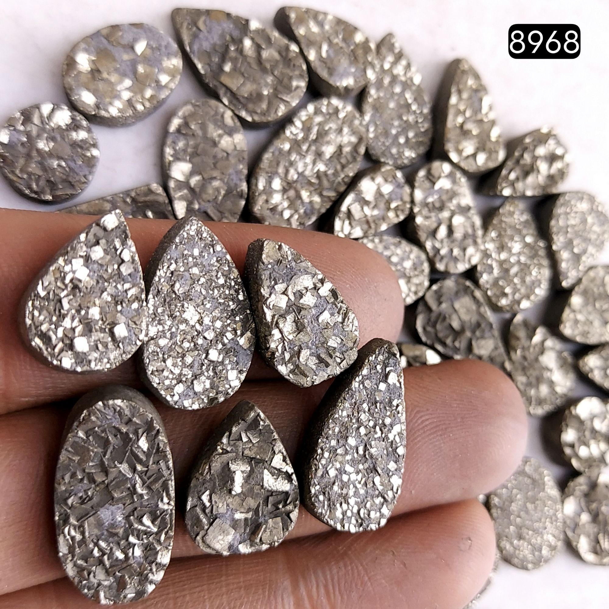 46Pcs 554CtsNatural Golden Pyrite Druzy Loose Cabochon Gemstone Mix Shape And Size For Jewelry Making Lot 18x8 10x6mmR-8968