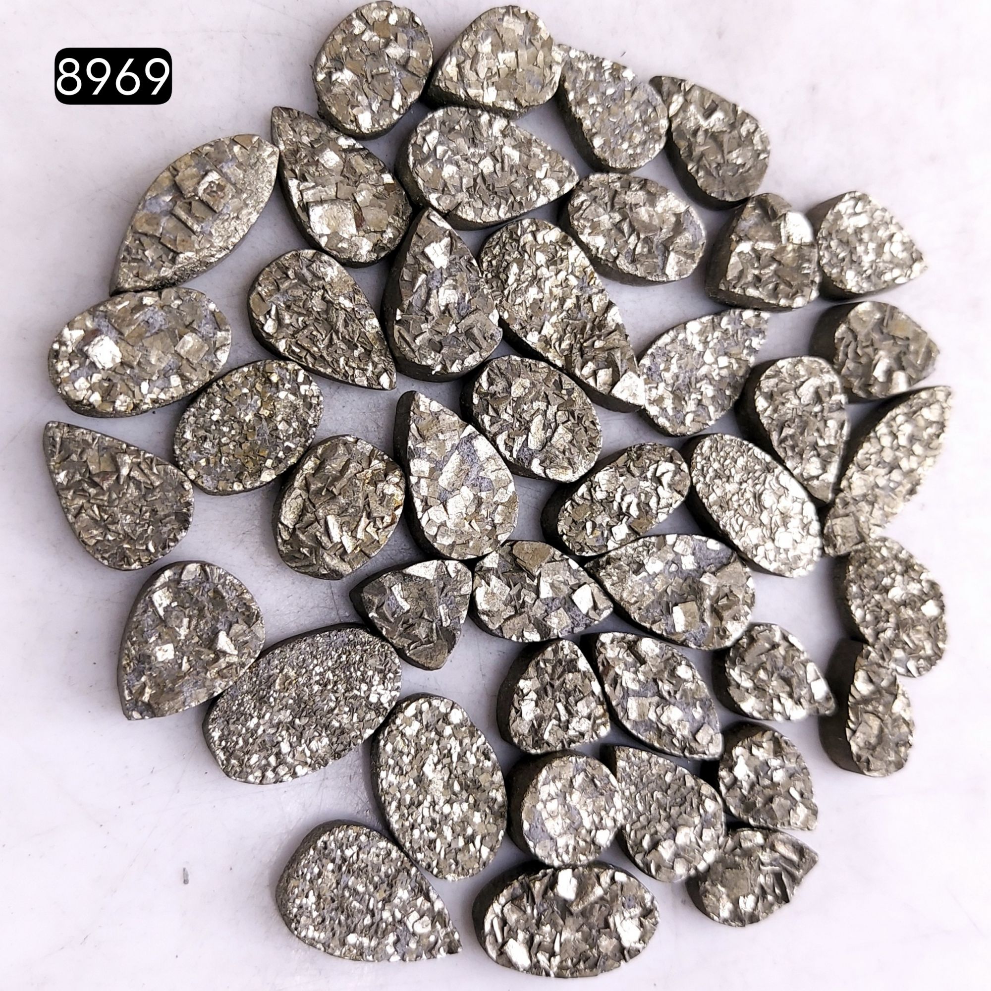 42Pcs 455CtsNatural Golden Pyrite Druzy Loose Cabochon Gemstone Mix Shape And Size For Jewelry Making Lot 16x6 8x8mmR-8969
