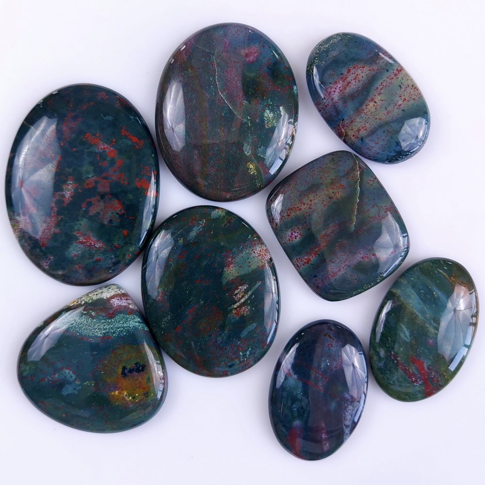 8Pcs 575Cts  Natural Green Blood Stone Loose Cabochon Gemstone Lot For Jewelry Making Gift For Her 62x40 35x24 mm#897