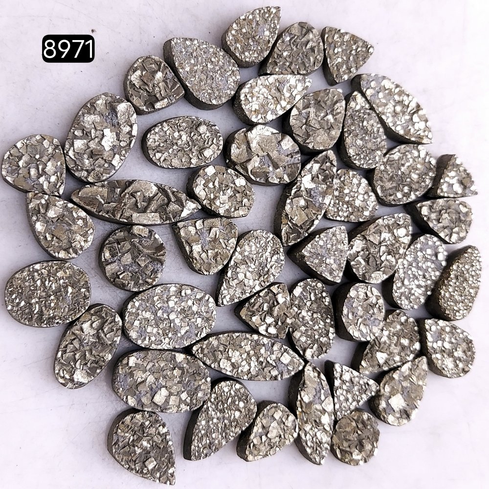 45Pcs 458CtsNatural Golden Pyrite Druzy Loose Cabochon Gemstone Mix Shape And Size For Jewelry Making Lot 18x8 10x7mm#8971
