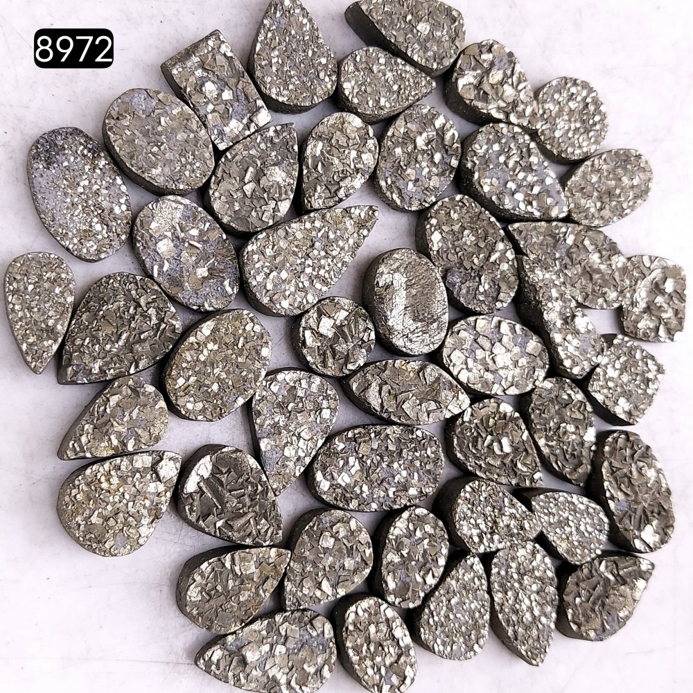 45Pcs 540CtsNatural Golden Pyrite Druzy Loose Cabochon Gemstone Mix Shape And Size For Jewelry Making Lot 18x8 7x7mm#8972