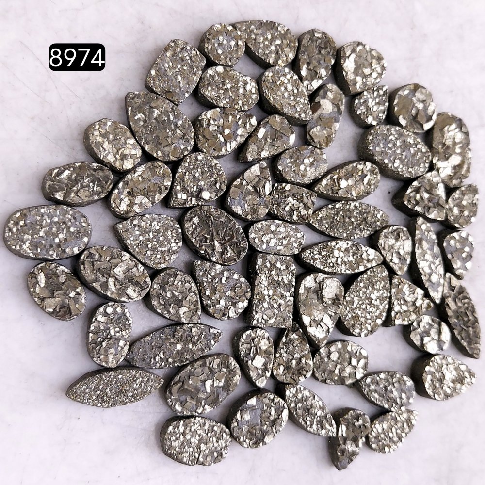 58Pcs 352CtsNatural Golden Pyrite Druzy Loose Cabochon Gemstone Mix Shape And Size For Jewelry Making Lot 10x6 7x5mm#8974