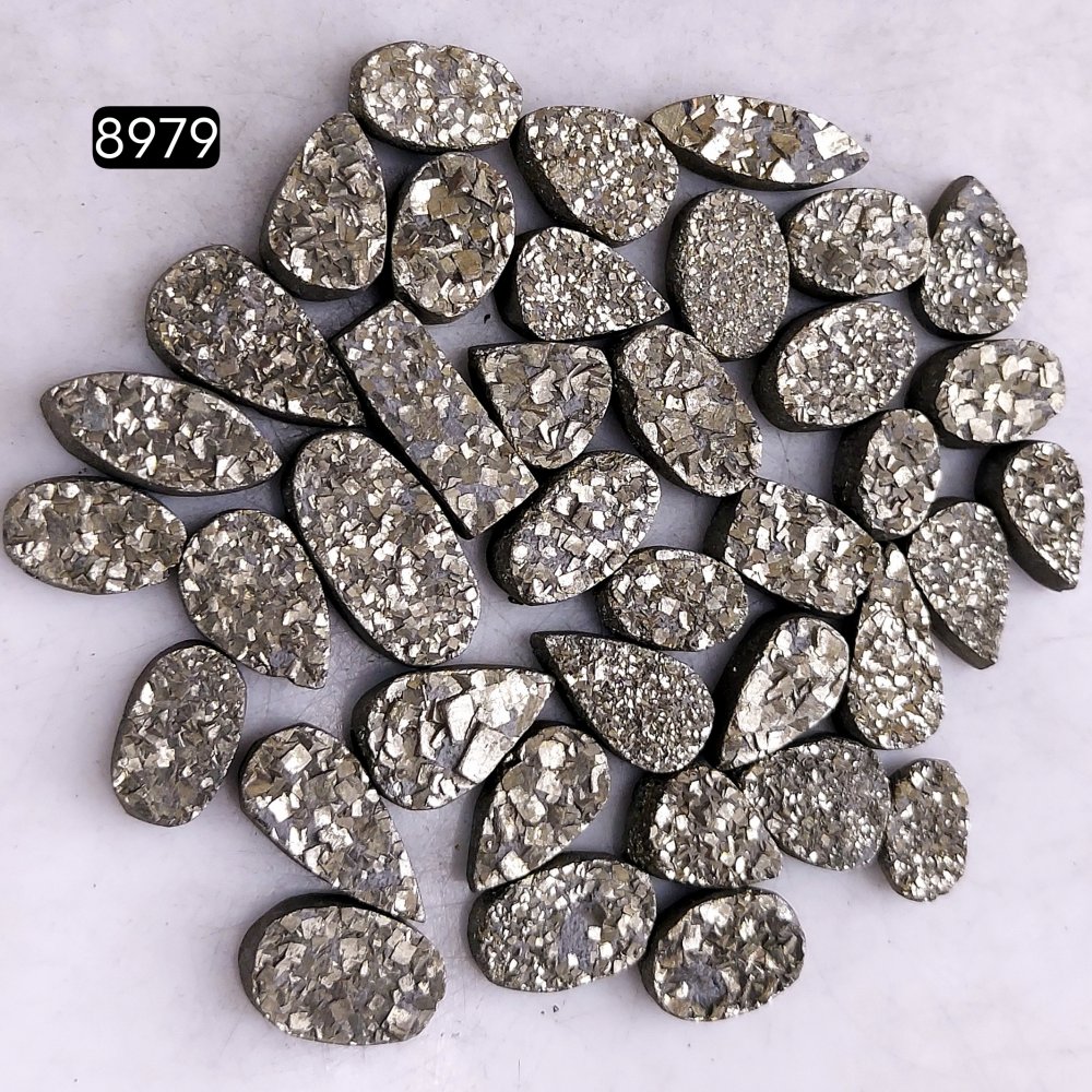 38Pcs 281CtsNatural Golden Pyrite Druzy Loose Cabochon Gemstone Mix Shape And Size For Jewelry Making Lot 15x7 7x7mm#8979