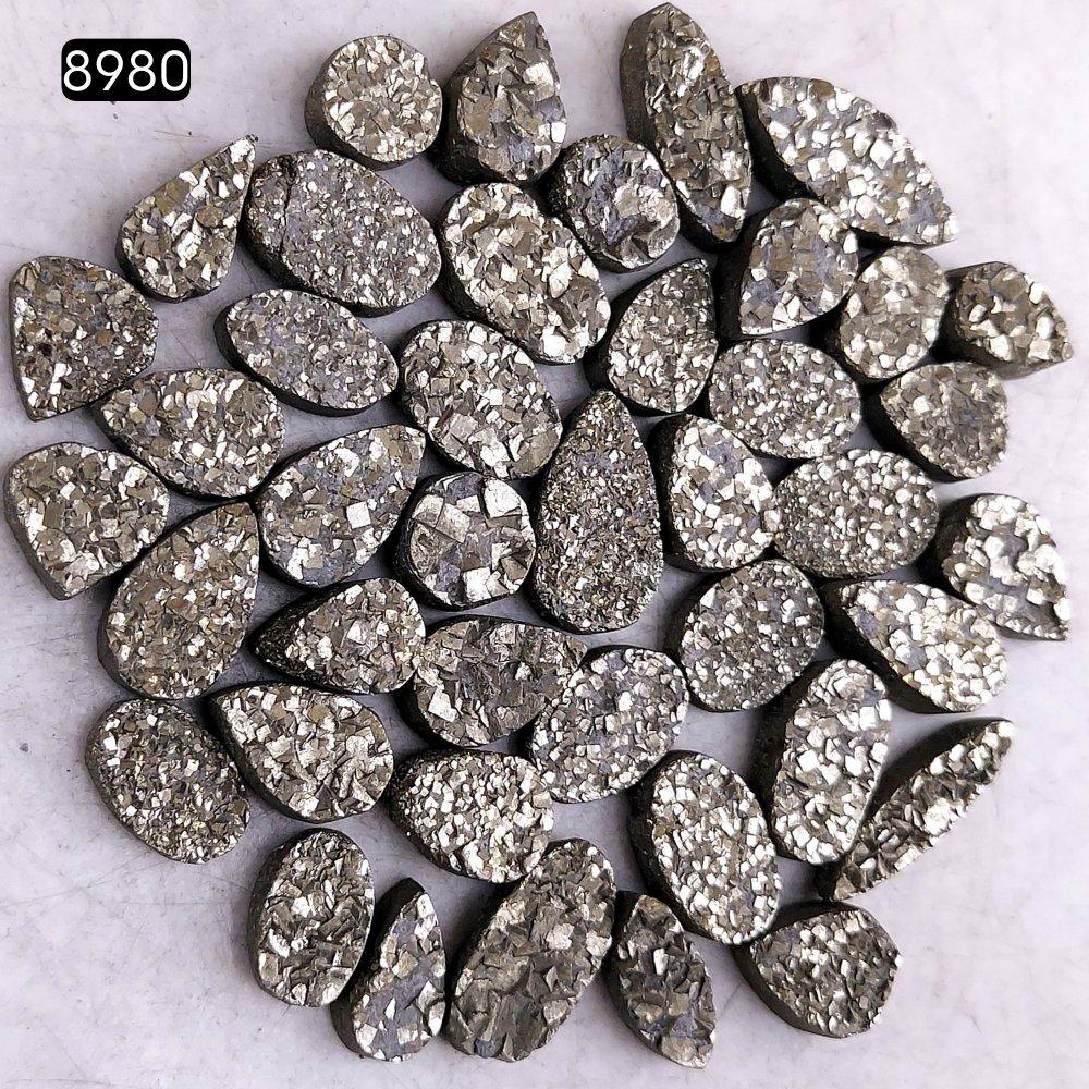 42Pcs 308CtsNatural Golden Pyrite Druzy Loose Cabochon Gemstone Mix Shape And Size For Jewelry Making Lot 17x7 9x7mm#8980