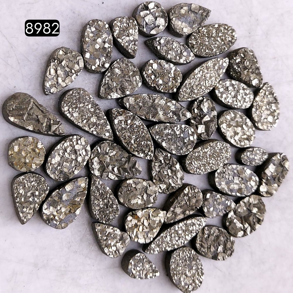 41Pcs 308CtsNatural Golden Pyrite Druzy Loose Cabochon Gemstone Mix Shape And Size For Jewelry Making Lot 18x5 7x5mm#8982