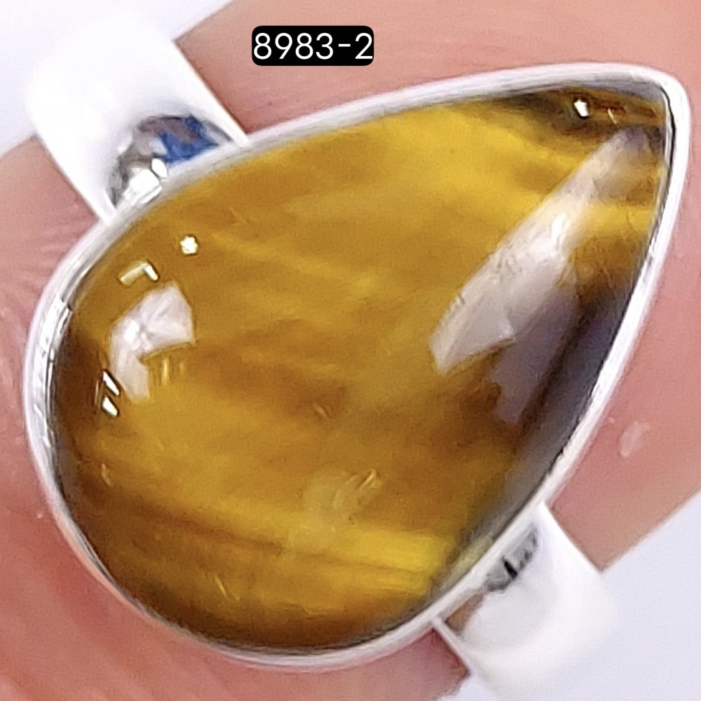 23Cts925 Sterling Silver Natural Yellow Tiger Eye Pear Shape Cabochon Gemstone Adjustable Ring For Gift 26x20mm#8983-2