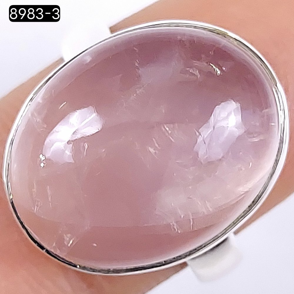 30Cts925 Sterling Silver Natural Pink Rose Quartz Oval Shape Gemstone Adjustable Ring 27x20mm#8983-3
