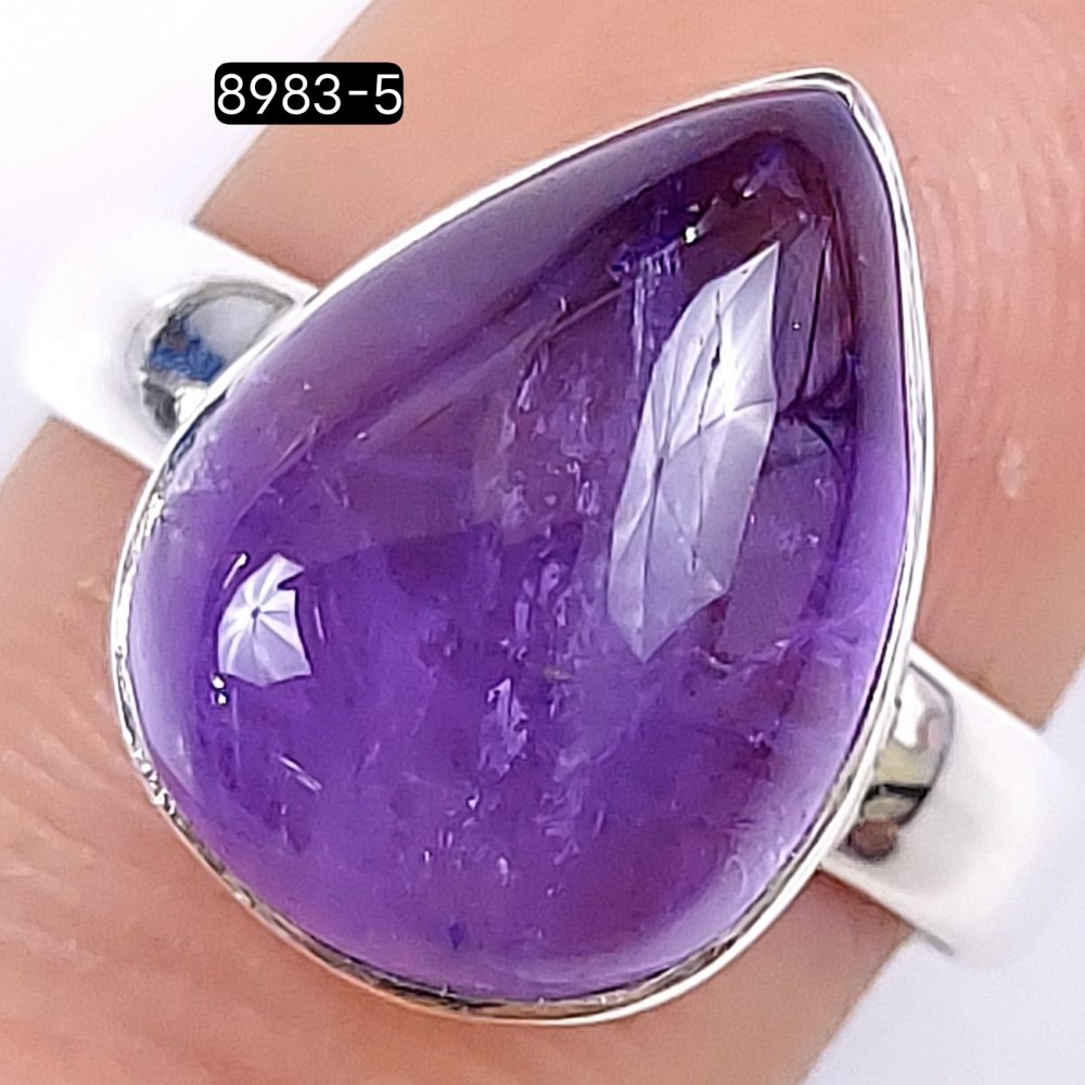 24Cts925 Sterling Silver Natural Purple Amethyst Pear Shape Gemstone Adjustable Ring 26x20mm#8983-5