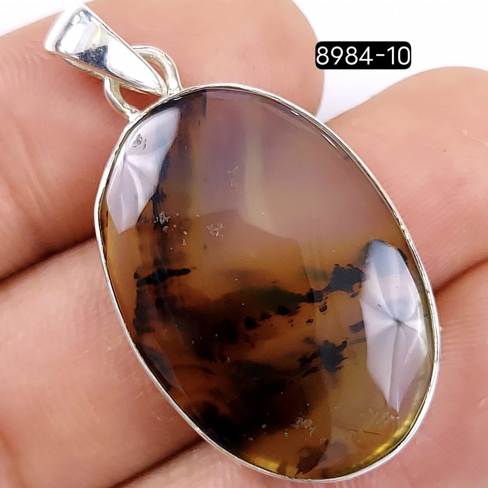 34Cts 925 Sterling Silver Natutal Montana Agate Gemstone Oval Shape Jewelry Pendant34x20mm#R-8984-10