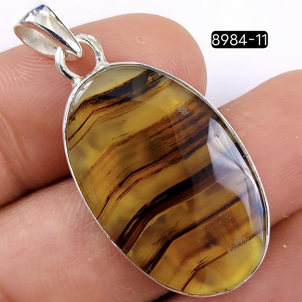 31Cts 925 Sterling Silver Natutal Montana Agate Gemstone Oval Shape Jewelry Pendant 33x18mm#R-8984-11
