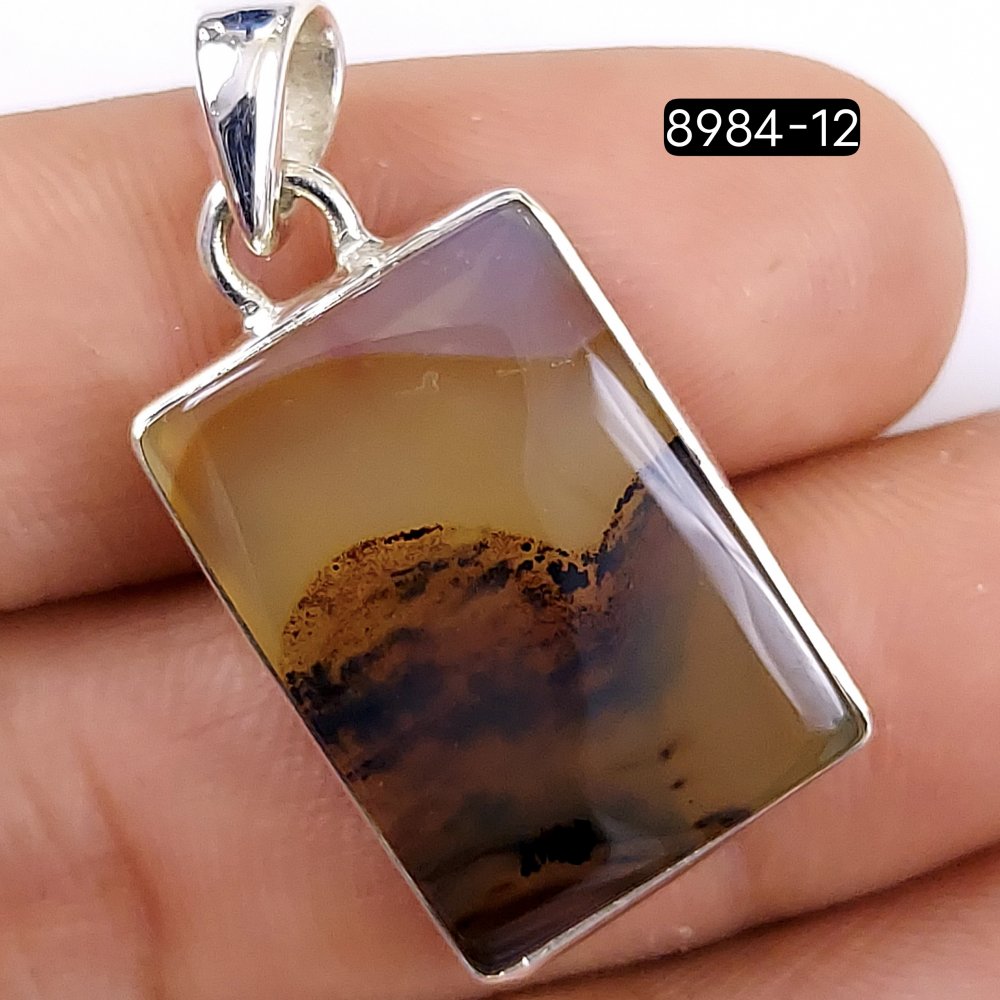 28Cts 925 Sterling Silver Natutal Montana Agate Gemstone Rectangle Shape Jewelry Pendant27x16mm#R-8984-12