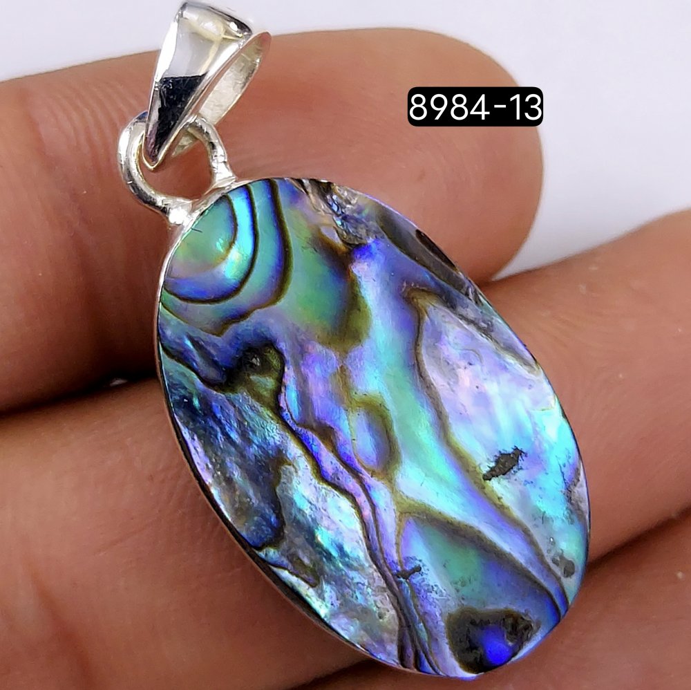 38Cts 925 Sterling Silver Natural Abalone Shell Gemstone Oval Shape Jewelry Pendant Lot31x18mm#R-8984-13