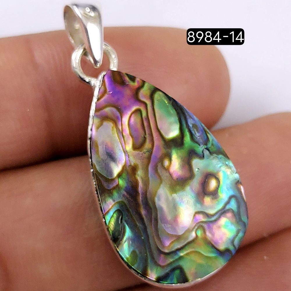 37Cts 925 Sterling Silver Natural Abalone Shell Gemstone Pear Shape Jewelry Pendant Lot32x17mm#R-8984-14