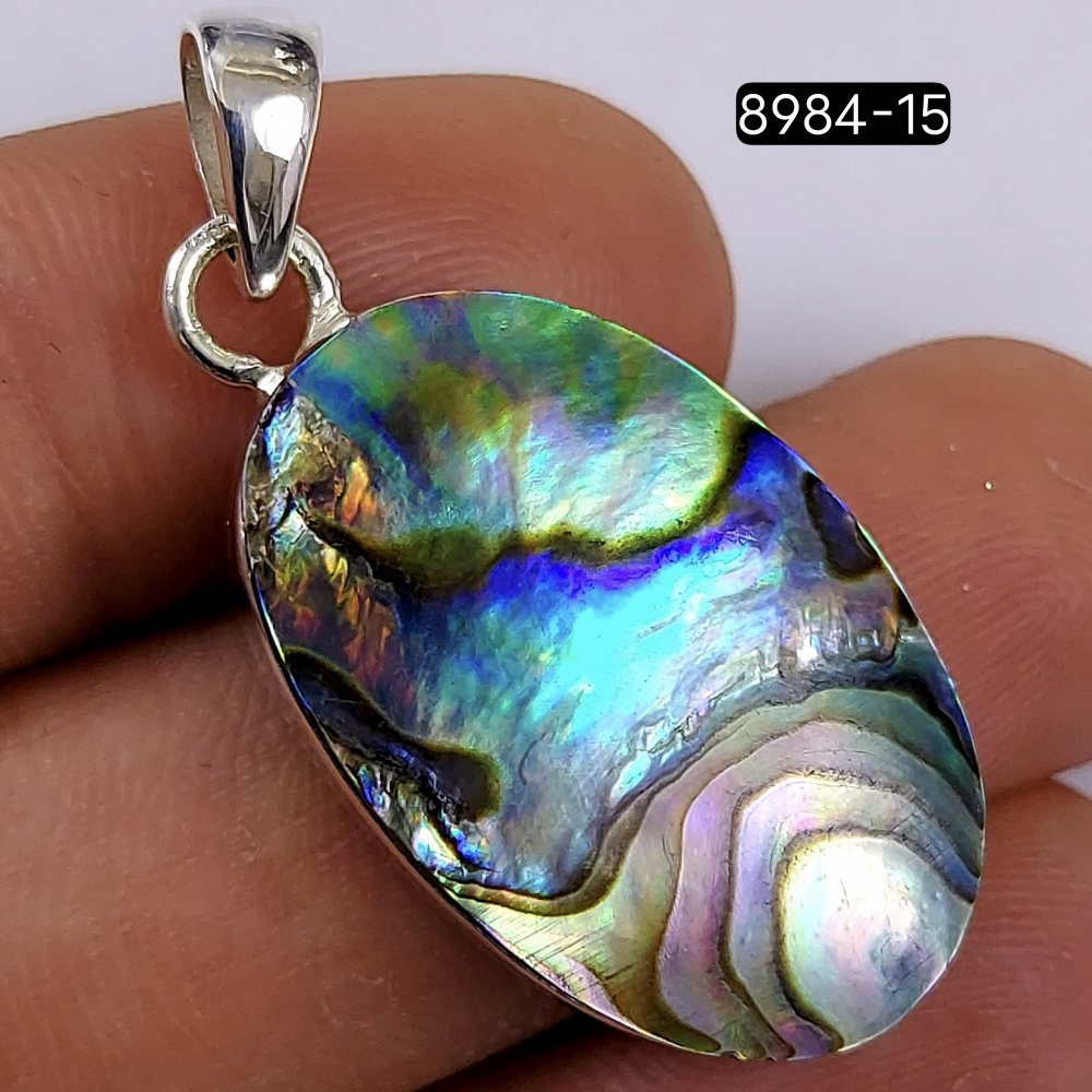 40Cts 925 Sterling Silver Natural Abalone Shell Gemstone Oval Shape Jewelry Pendant Lot32x18mm#R-8984-15