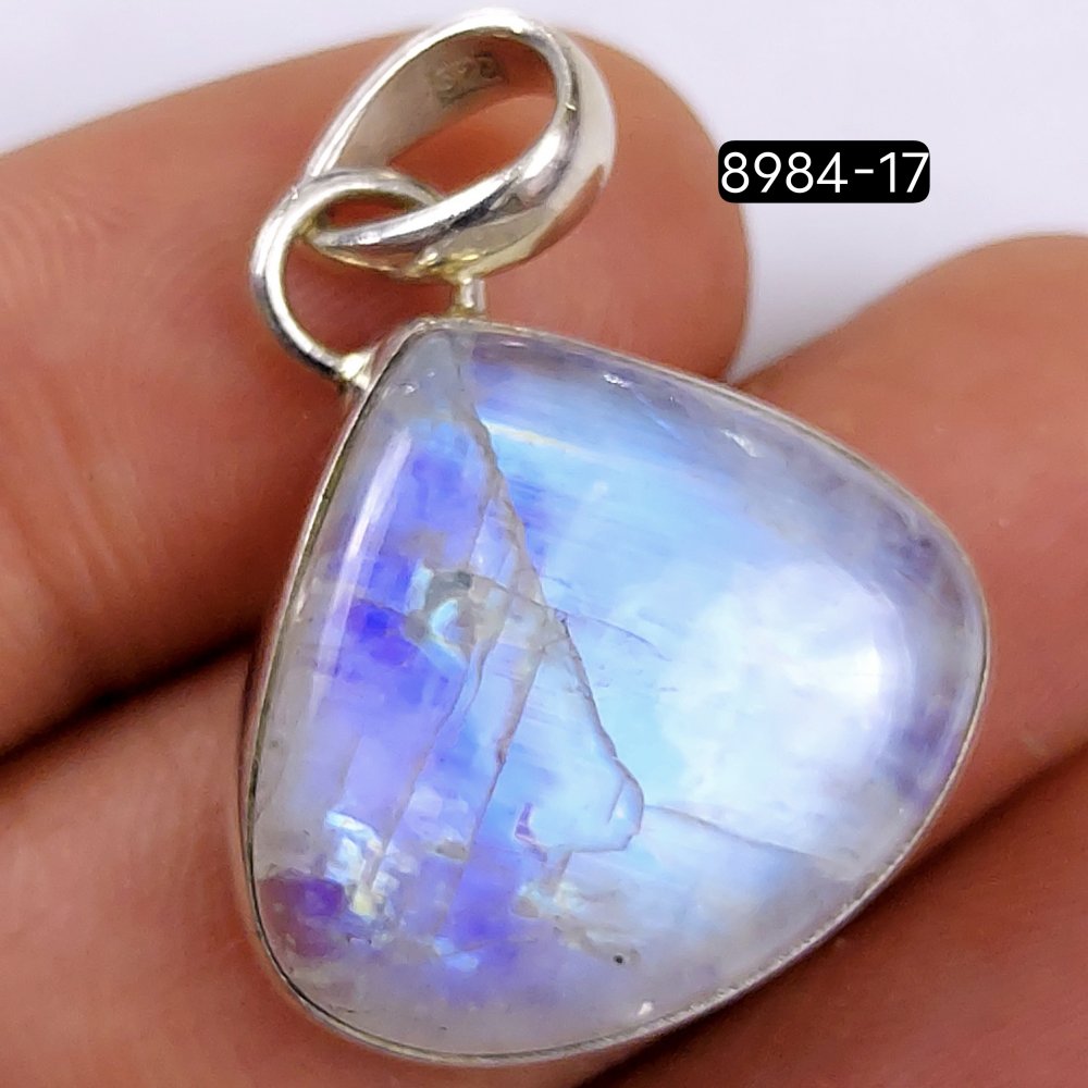 39Cts 925 Sterling Silver Natural Fire Rainbow Moonstone Gemstone Pear Shape Jewelry Pendant26x24mm#8984-17
