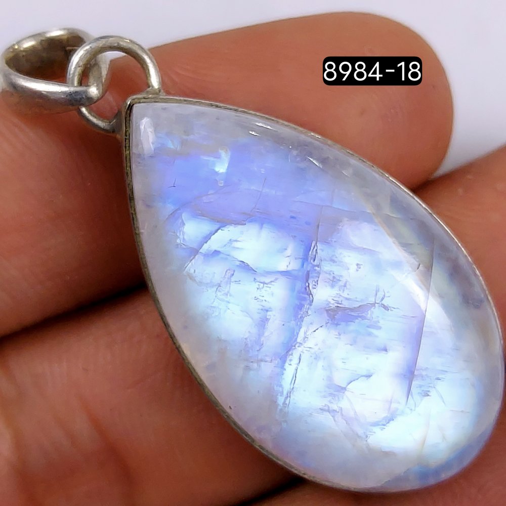 67Cts 925 Sterling Silver Natural Fire Rainbow Moonstone Gemstone Pear Shape Jewelry Pendant39x20mm#8984-18