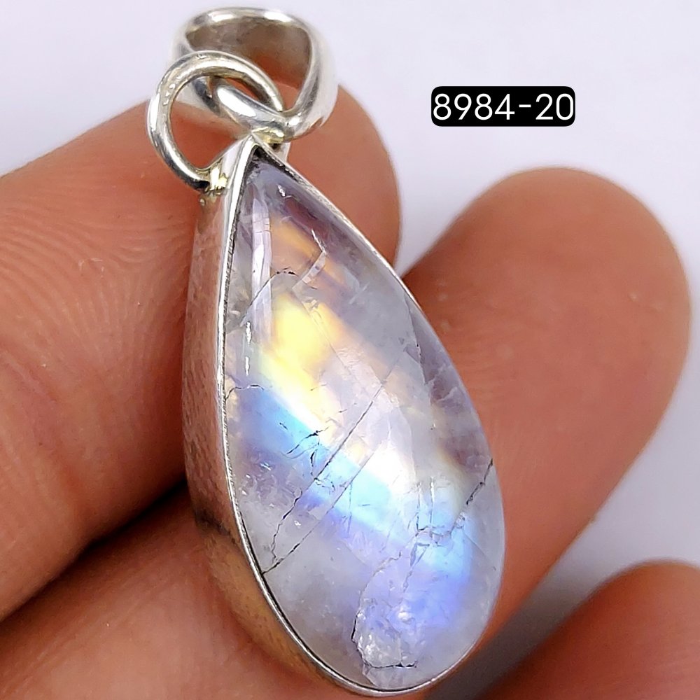 29Cts 925 Sterling Silver Natural Fire Rainbow Moonstone Gemstone Pear Shape Jewelry Pendant29x13mm#8984-20