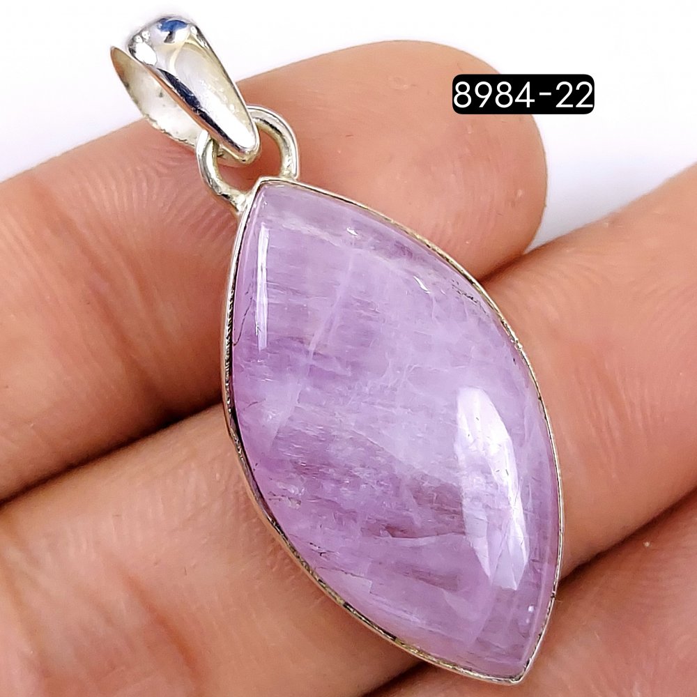 38Cts 925 Sterling Silver Natural Pink Kunzite Gemstone Marquise Shape Jewelry Pendant30x15mm#8984-22