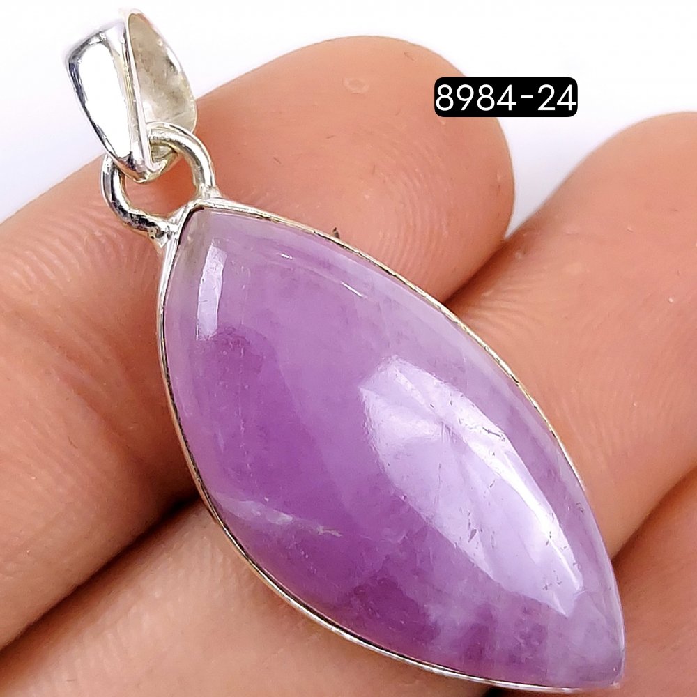 42Cts 925 Sterling Silver Natural Pink Kunzite Gemstone Fancy Shape Jewelry Pendant35x16mm#8984-24