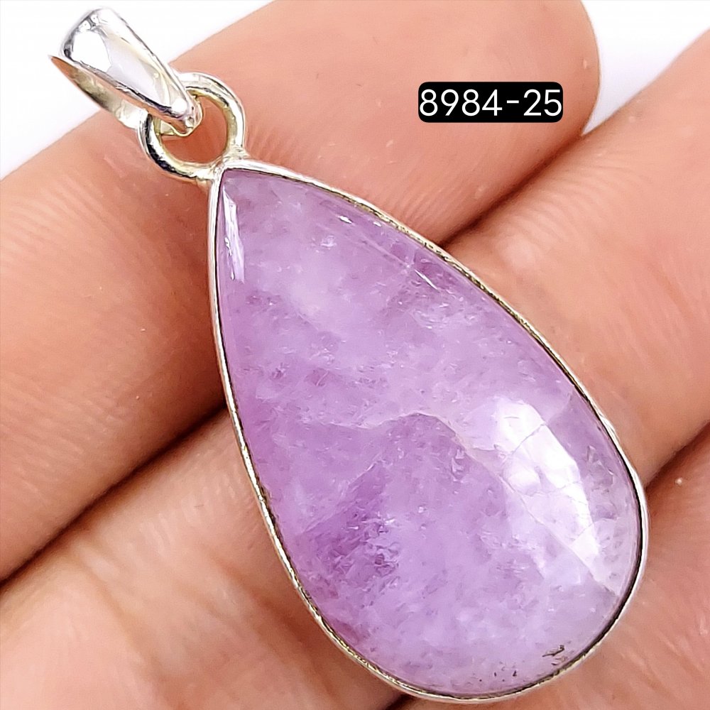 44Cts 925 Sterling Silver Natural Pink Kunzite Gemstone Pear Shape Jewelry Pendant35x18mm#R-8984-25