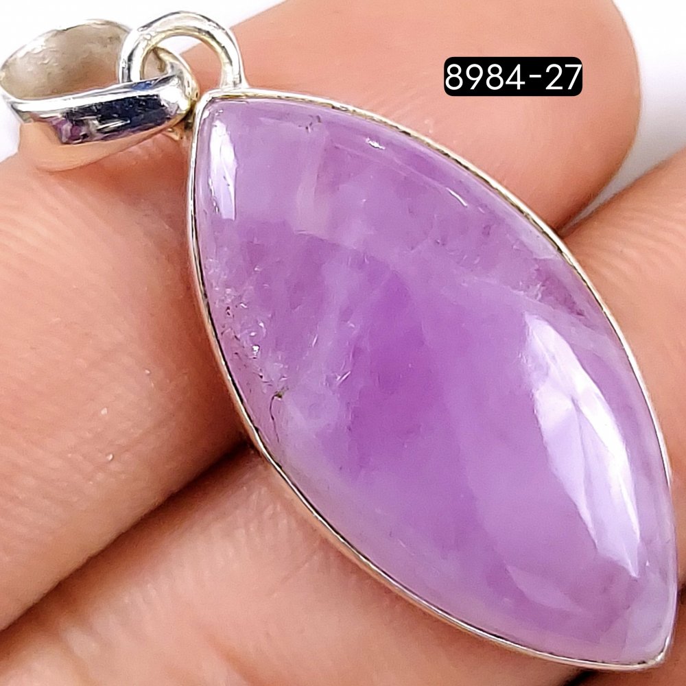 44Cts 925 Sterling Silver Natural Pink Kunzite Gemstone Marquise Shape Jewelry Pendant35x16mm#8984-27