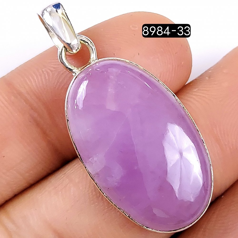 44Cts 925 Sterling Silver Natural Pink Kunzite Gemstone Oval Shape Jewelry Pendant32x17mm#8984-33
