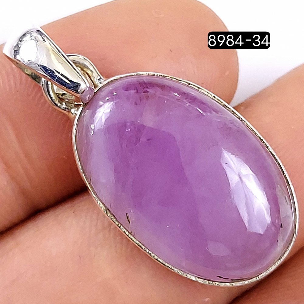 36Cts 925 Sterling Silver Natural Pink Kunzite Gemstone Oval Shape Jewelry Pendant28x15mm#8984-34