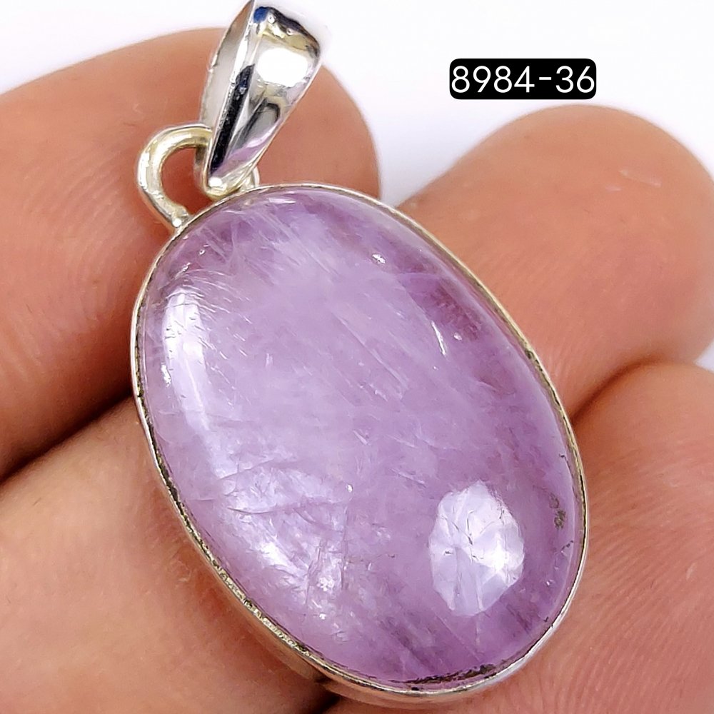 40Cts 925 Sterling Silver Natural Pink Kunzite Gemstone Oval Shape Jewelry Pendant30x18mm#8984-36